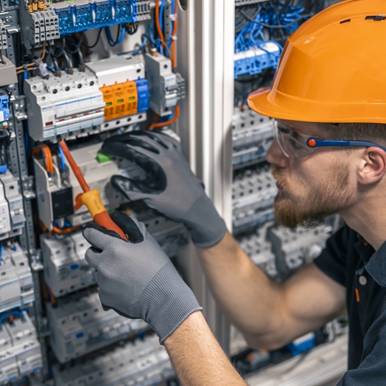 301 Elektriker Am Stromkasten Verkleinert